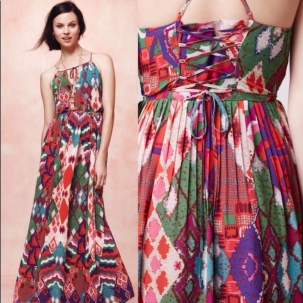Anthropologie, Maeve Tarana Maxi Halter Dress